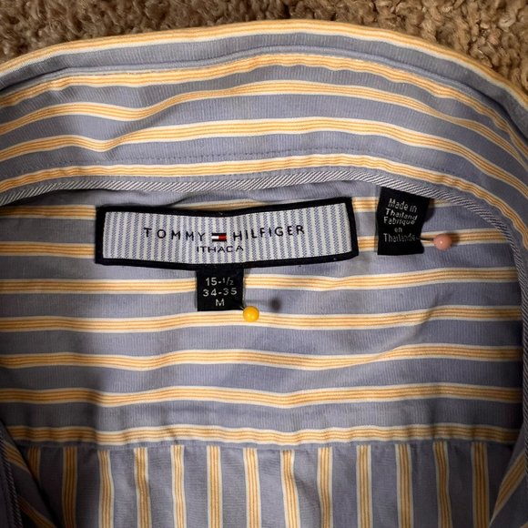 Tommy Hilfiger Shirt Men's Button Up Long Sleeve Striped Blue Yellow Medium 15.5 - Picture 2 of 11